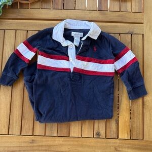 Ralph Lauren Kids Navy Polo Pant Onesie with Red and White Stripes